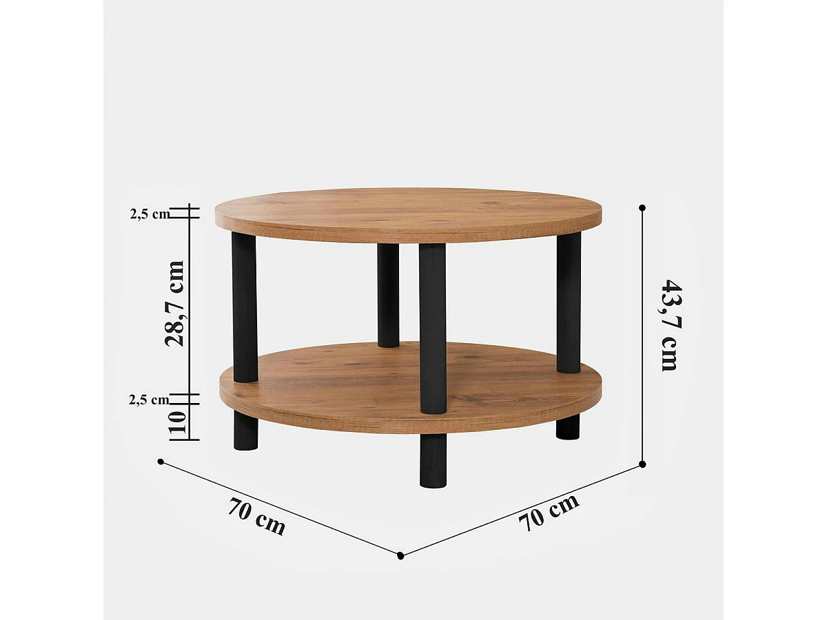 Table basse ronde double plateau effet pin détail noir MARFA