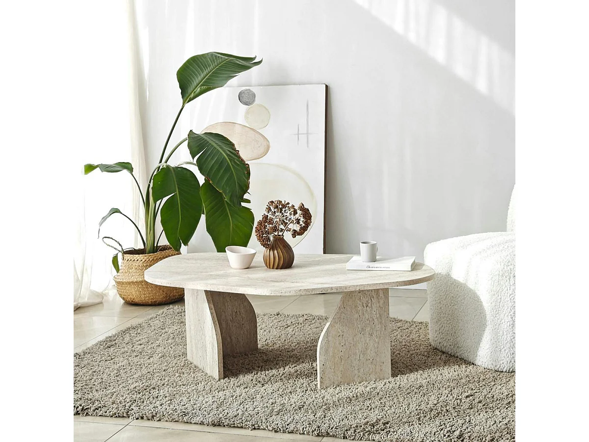 Table basse design effet travertin, forme galet MARFA