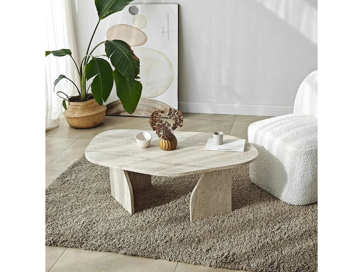 Table basse design effet travertin, forme galet MARFA