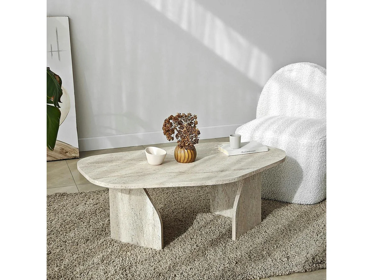 Table basse design effet travertin, forme galet MARFA