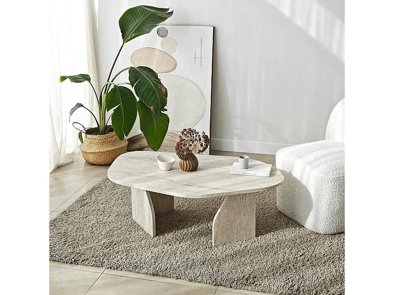 Table basse design effet travertin, forme galet MARFA
