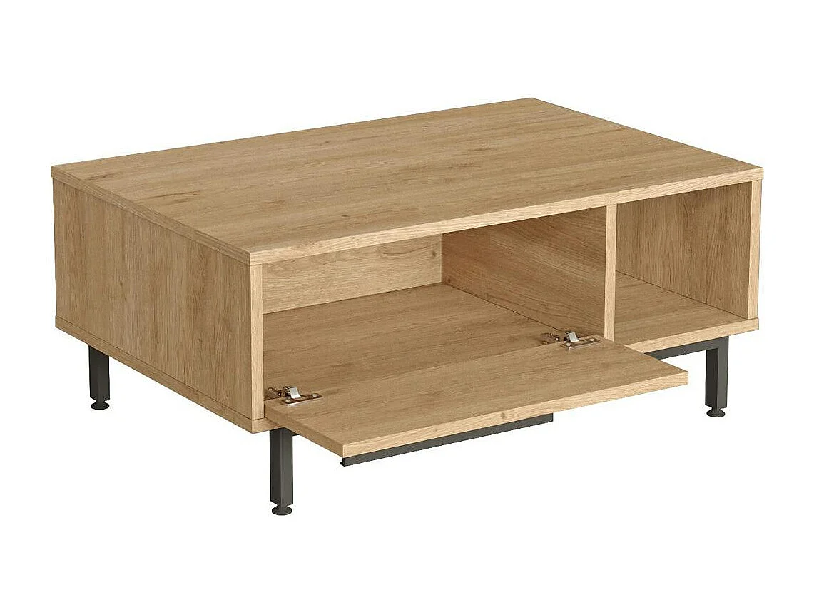 Table basse cannage et effet bois clair, avec niches JENA