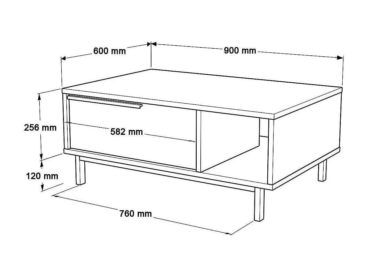 Table basse cannage et effet bois clair, avec niches JENA