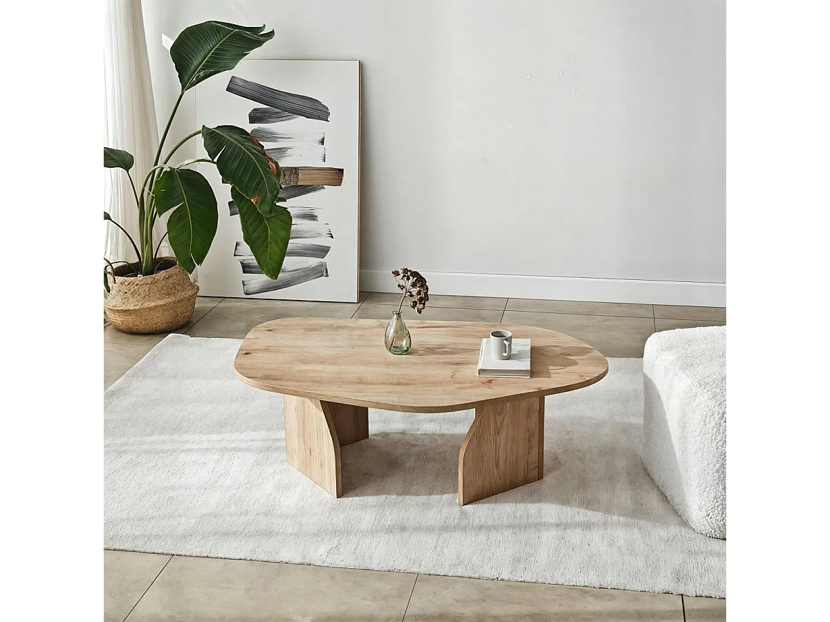 Table basse design effet bois, forme organique galet MARFA