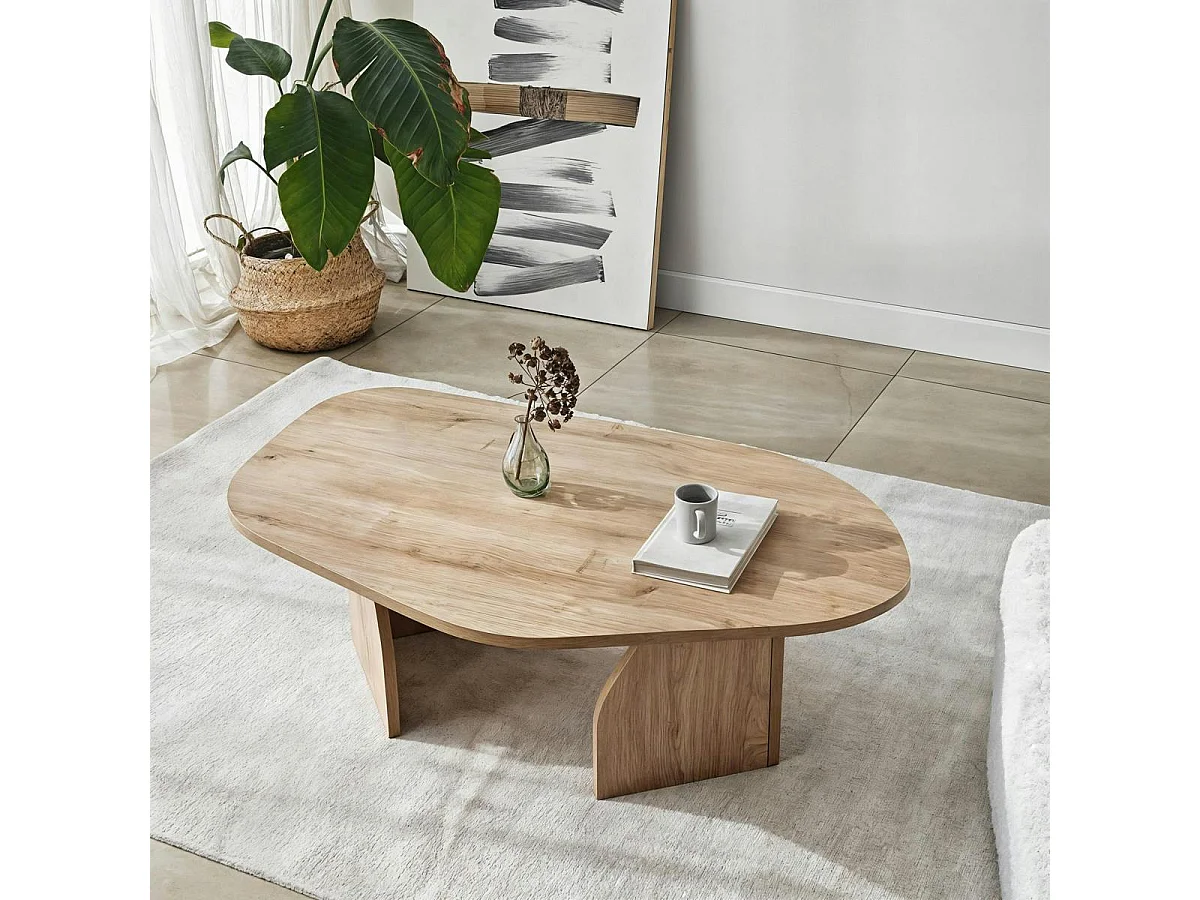 Table basse design effet bois, forme organique galet MARFA