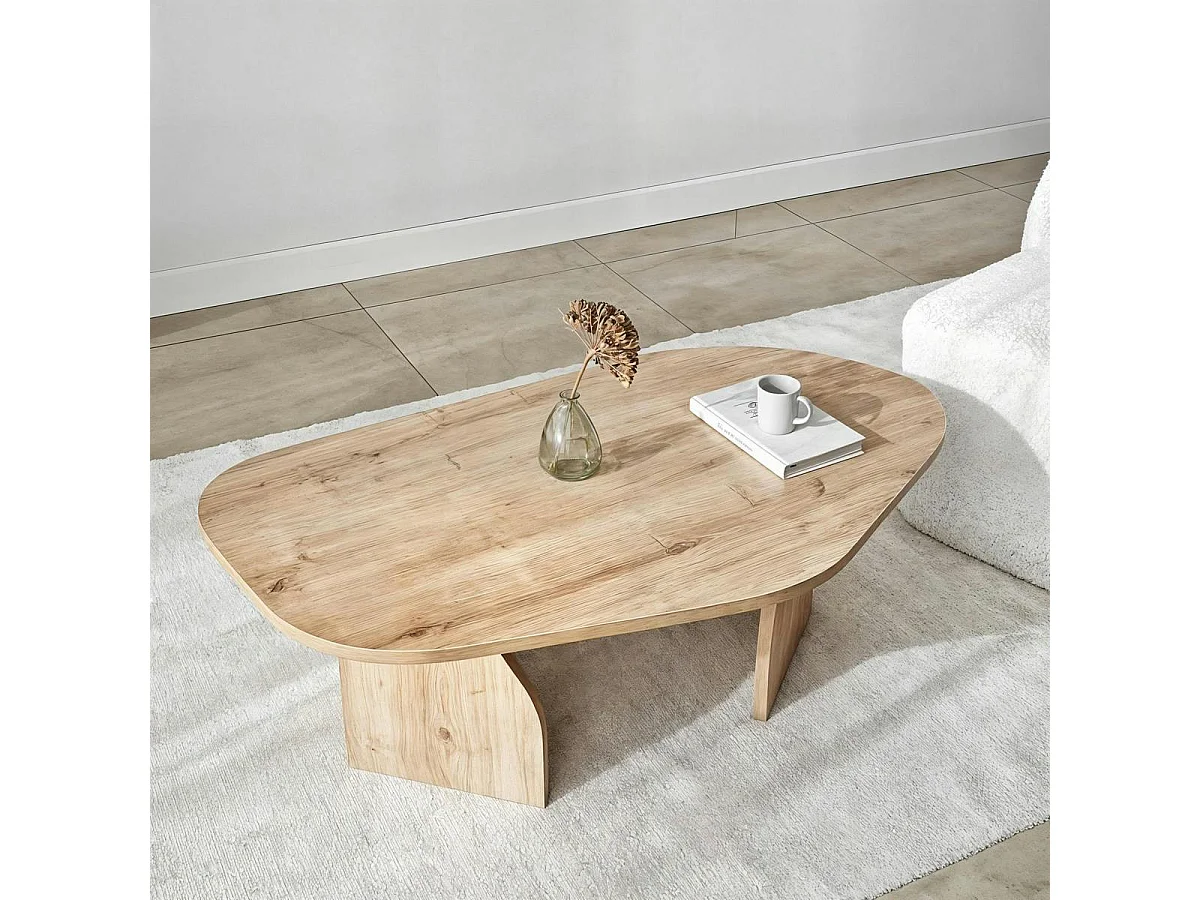 Table basse design effet bois, forme organique galet MARFA