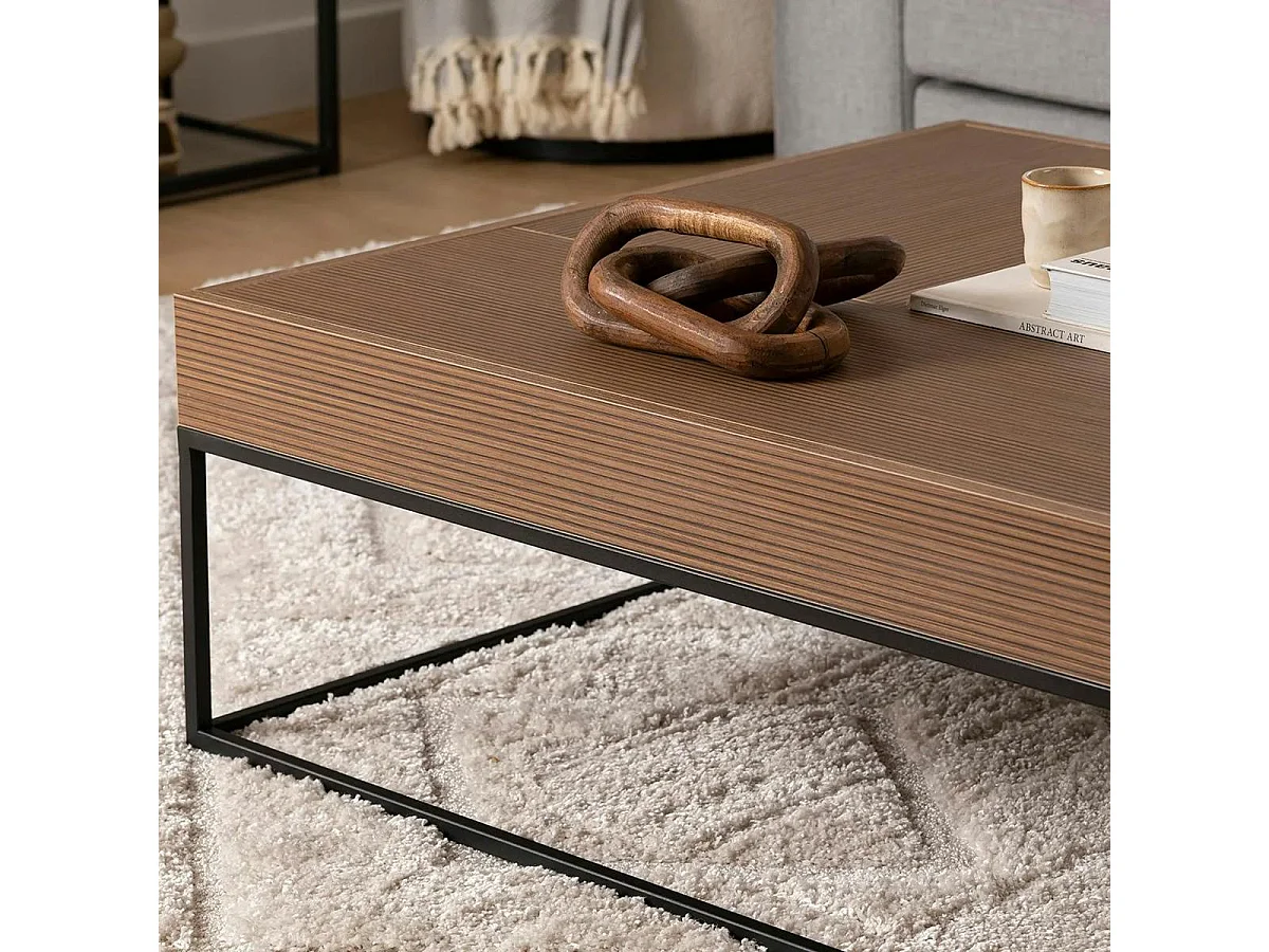 Table basse design carrée effet noyer & anthracite JENA
