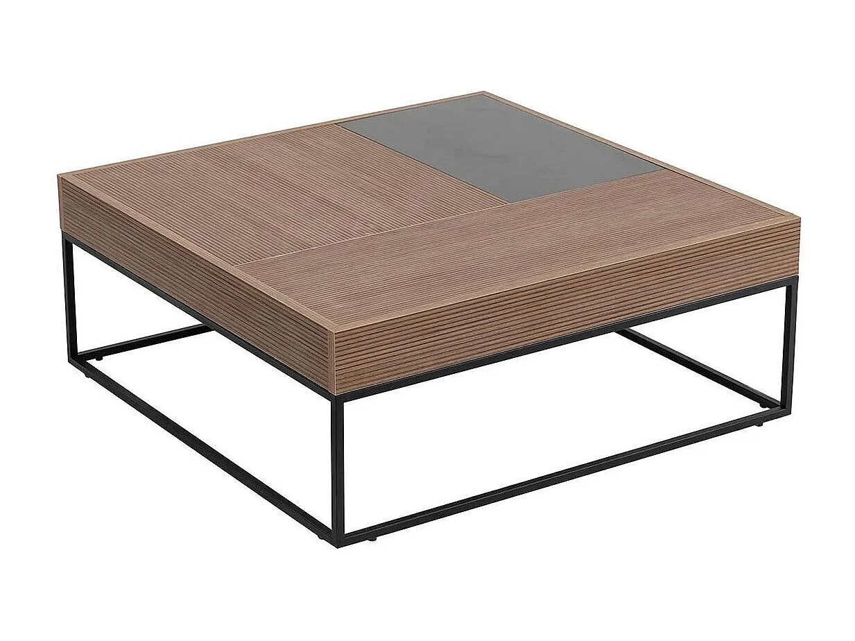 Table basse design carrée effet noyer & anthracite JENA