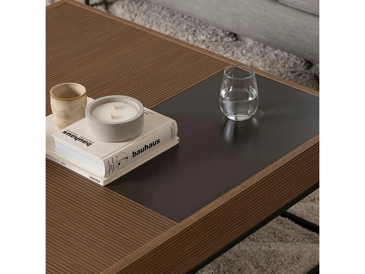 Table basse design carrée effet noyer & anthracite JENA