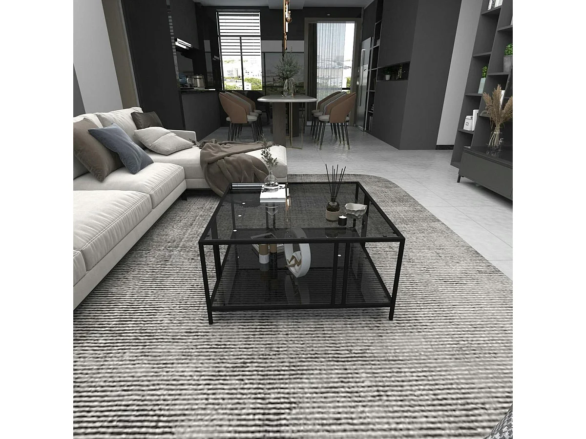 Table basse en verre fumé carrée, double plateau TULUM