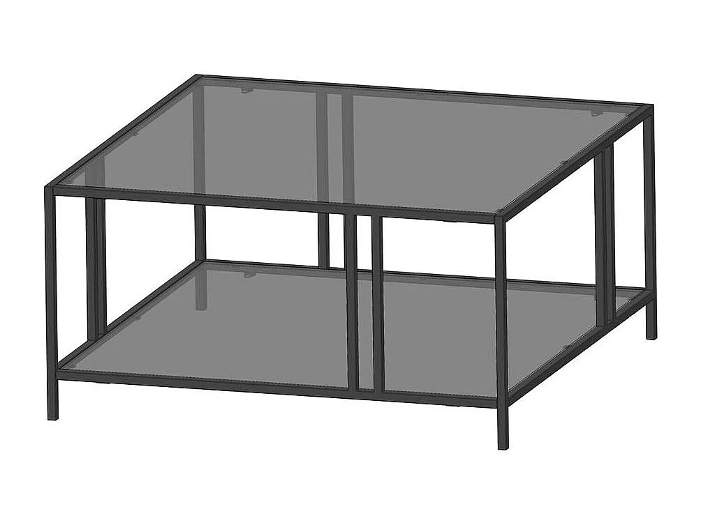 Table basse en verre fumé carrée, double plateau TULUM