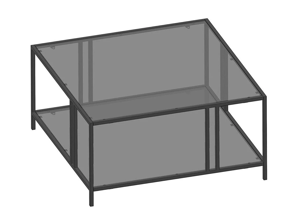 Table basse en verre fumé carrée, double plateau TULUM