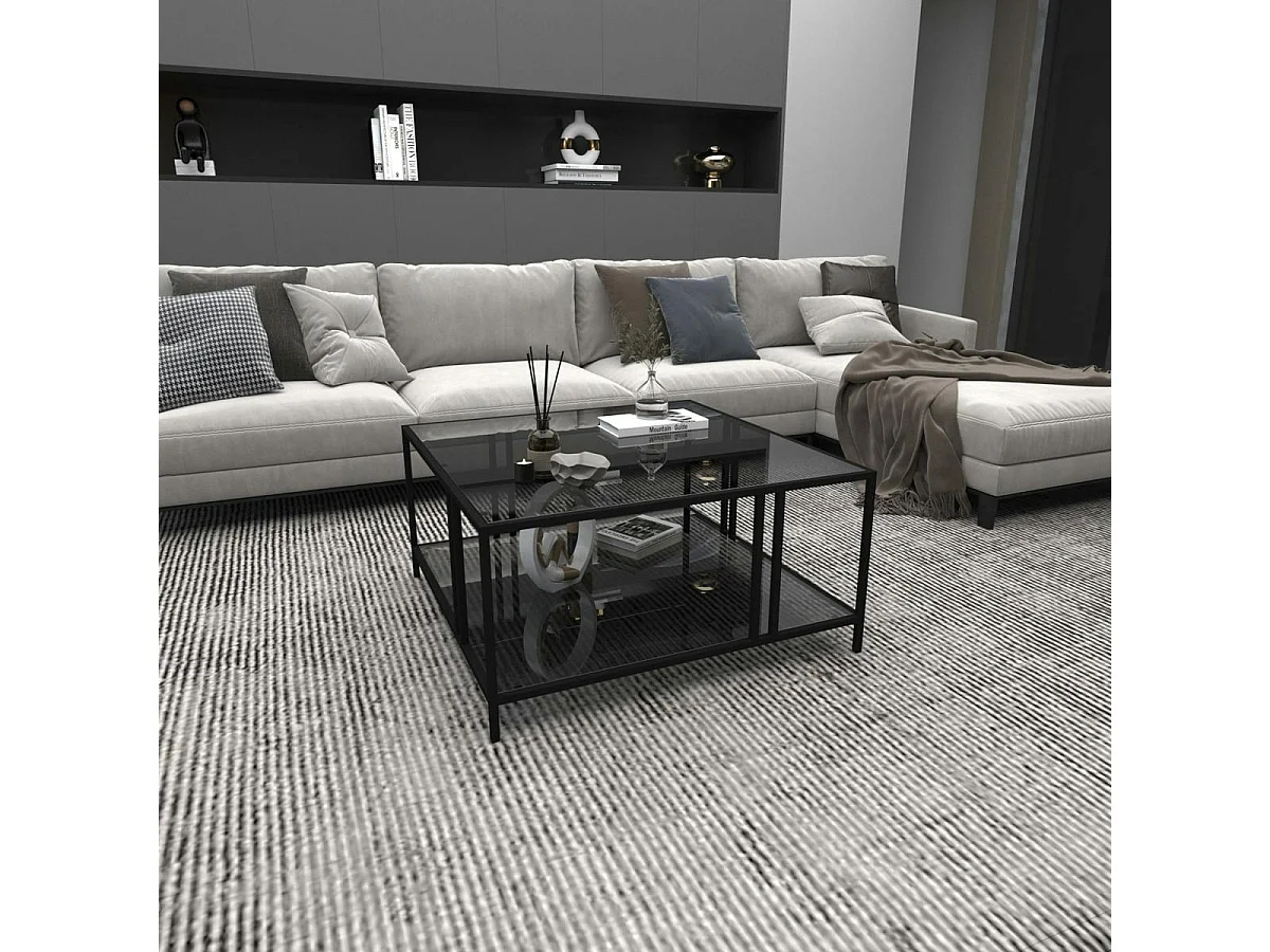 Table basse en verre fumé carrée, double plateau TULUM