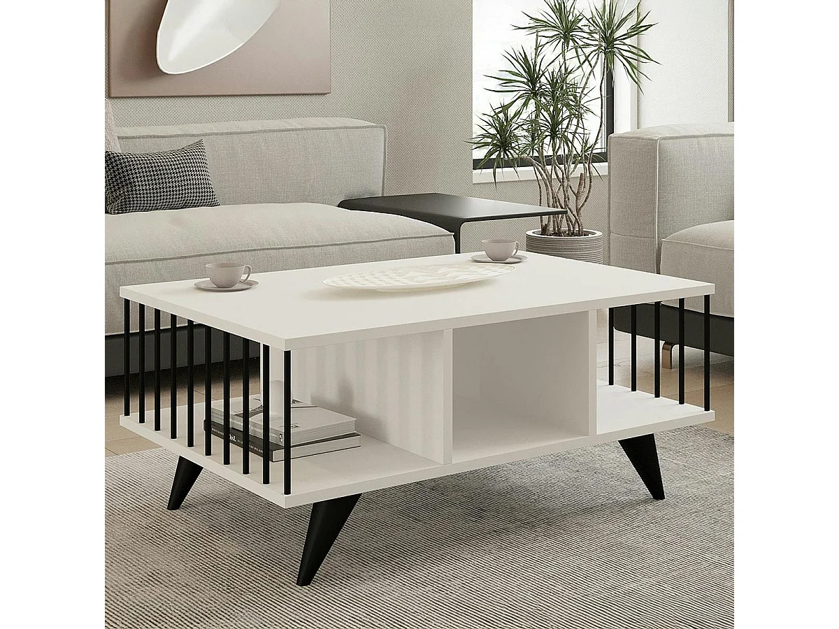 Table basse moderne noire & blanche, rangements ouverts UMEA