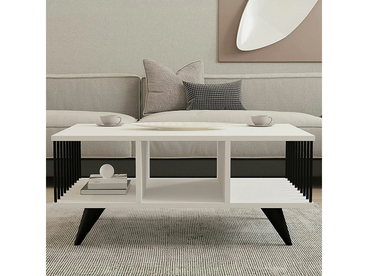 Table basse moderne noire & blanche, rangements ouverts UMEA