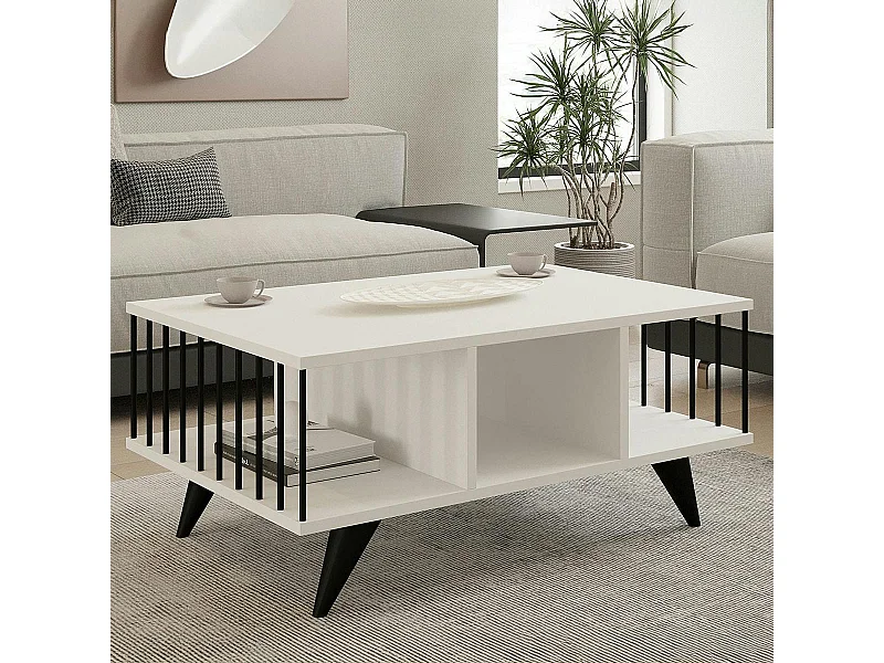 Table basse moderne noire & blanche, rangements ouverts UMEA