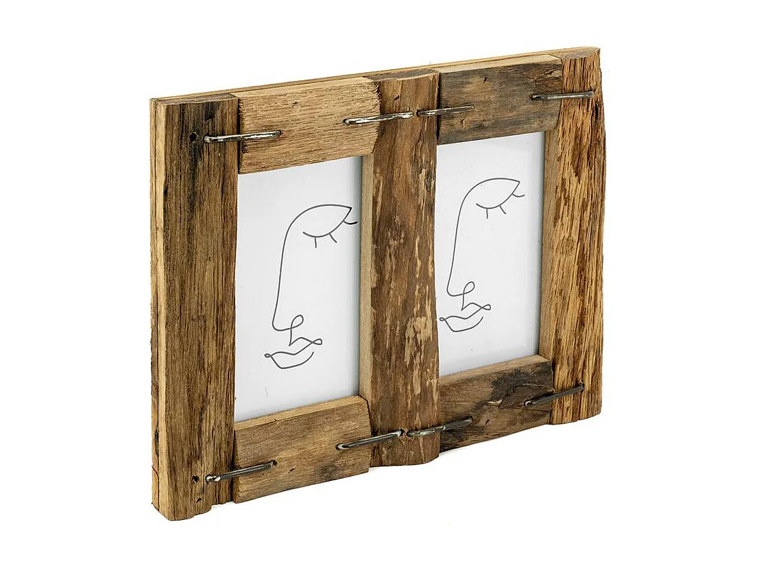 Cadre photo 2 vues en bois recyclé – Rustique et naturel