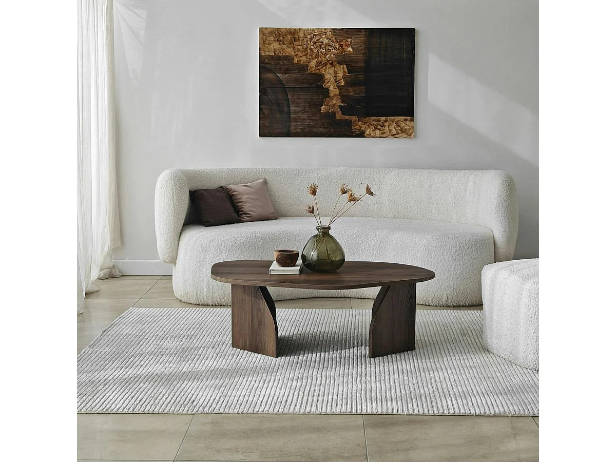 Table basse design effet bois foncé, forme galet MARFA