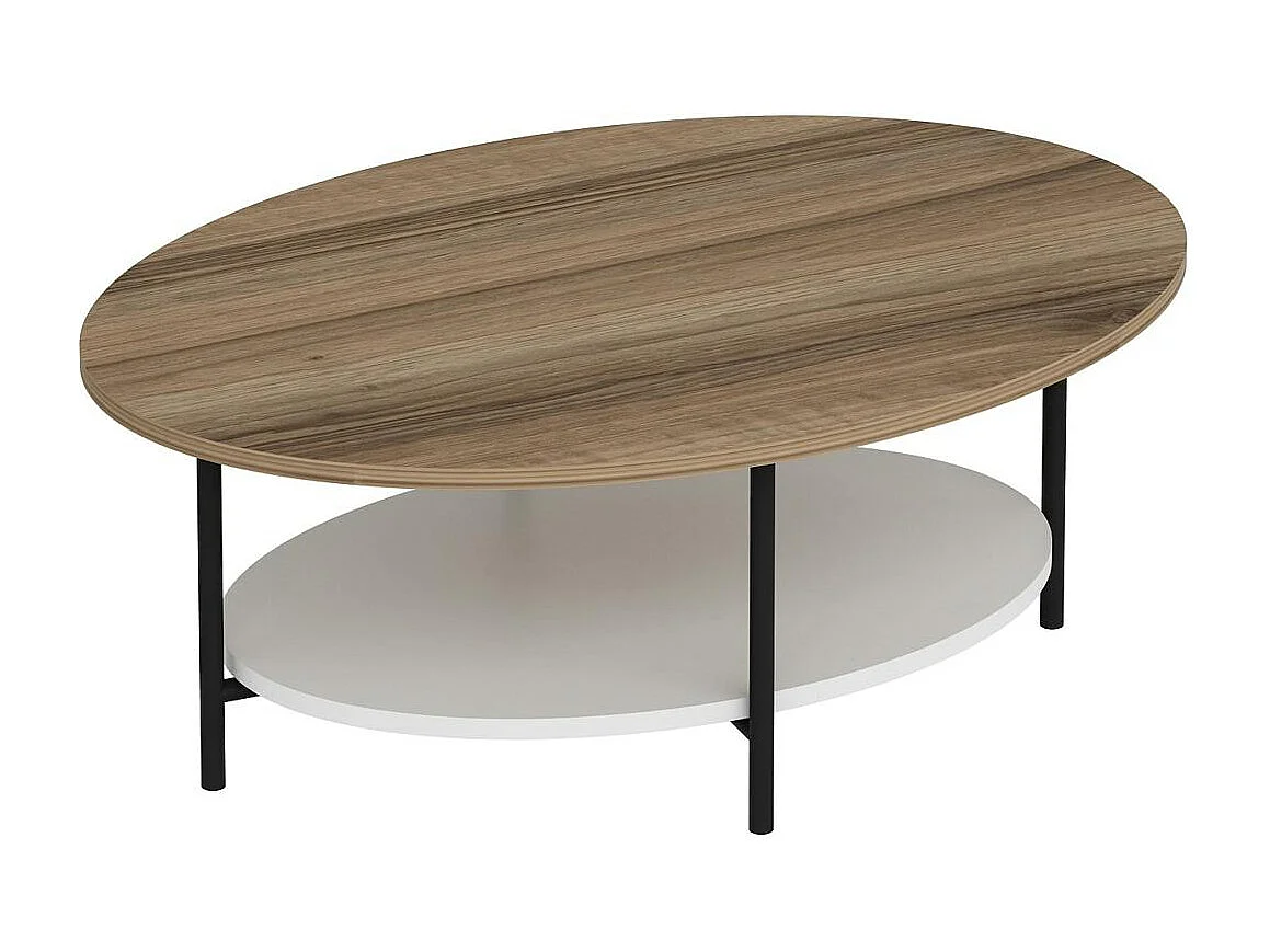 Table basse ovale double plateau effet bois et blanc JENA