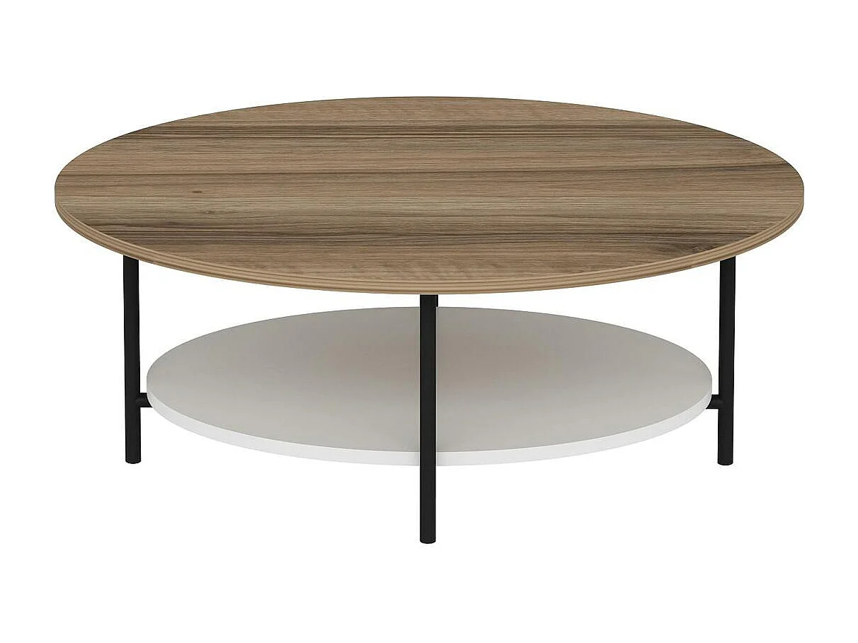 Table basse ovale double plateau effet bois et blanc JENA