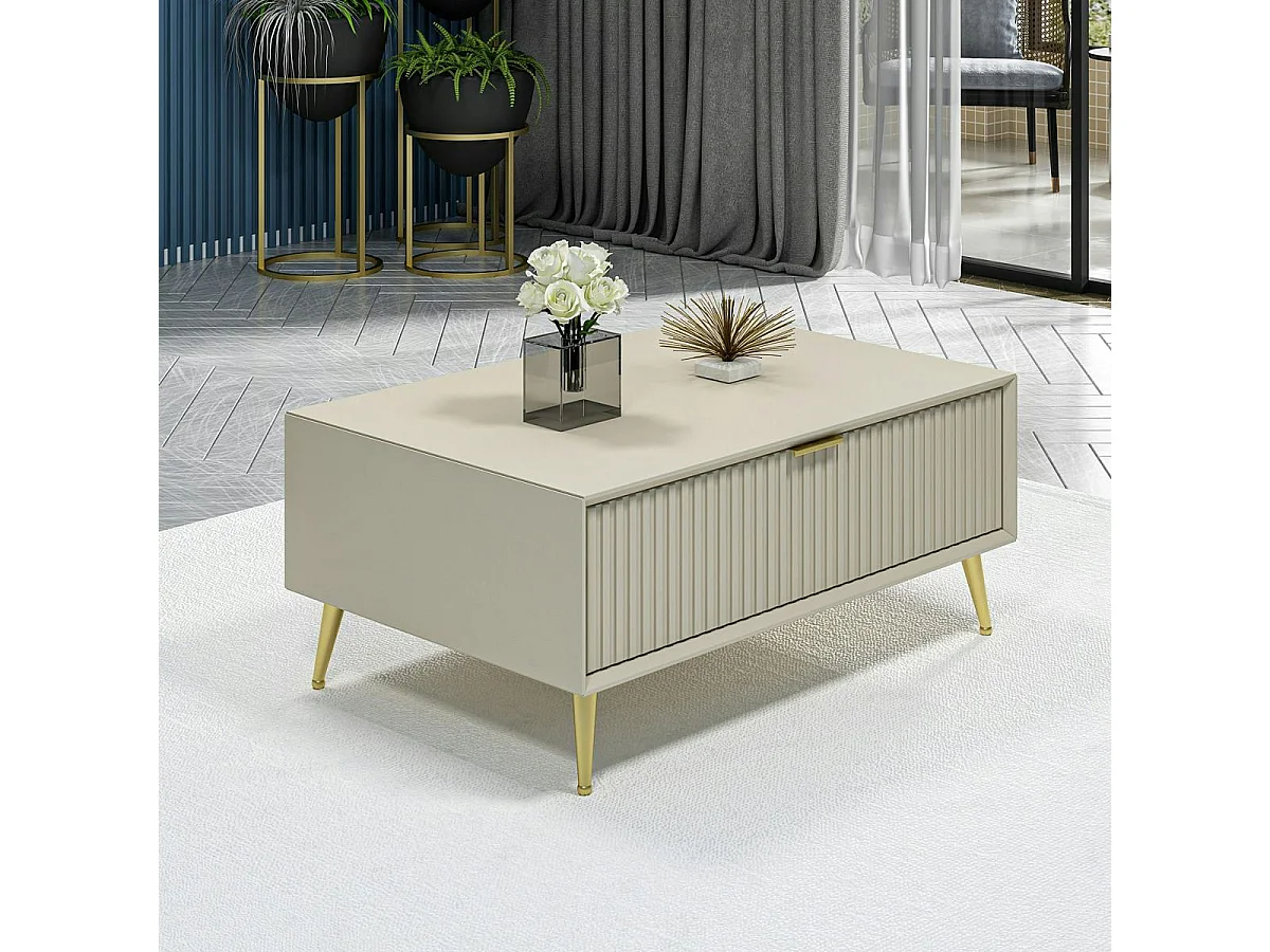 Table basse rectangulaire beige, 1 niche rainurée fermée JENA