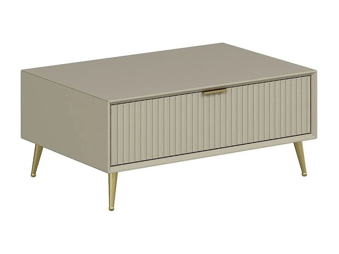 Table basse rectangulaire beige, 1 niche rainurée fermée JENA