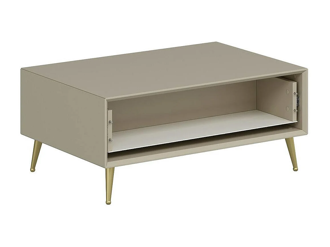 Table basse rectangulaire beige, 1 niche rainurée fermée JENA