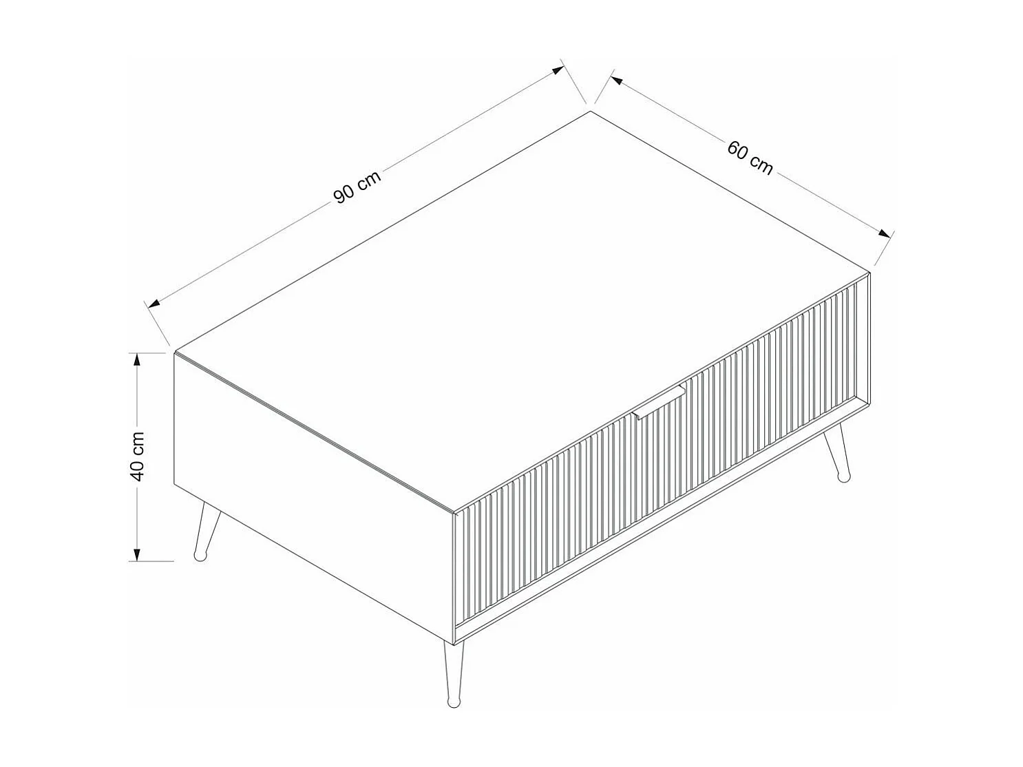 Table basse rectangulaire beige, 1 niche rainurée fermée JENA