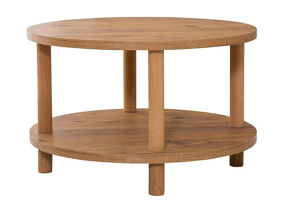 Table basse ronde double plateau effet bois de pin MARFA