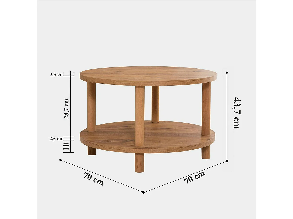 Table basse ronde double plateau effet bois de pin MARFA