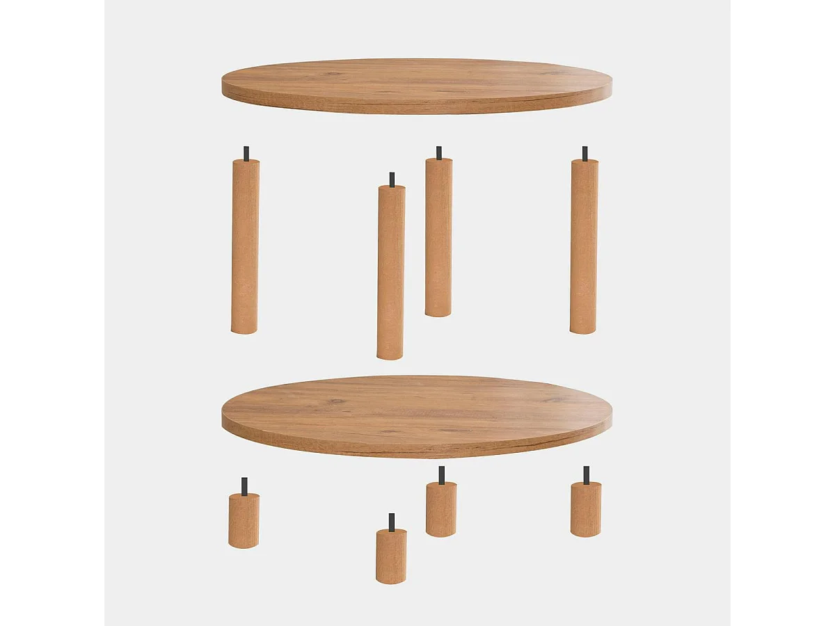 Table basse ronde double plateau effet bois de pin MARFA