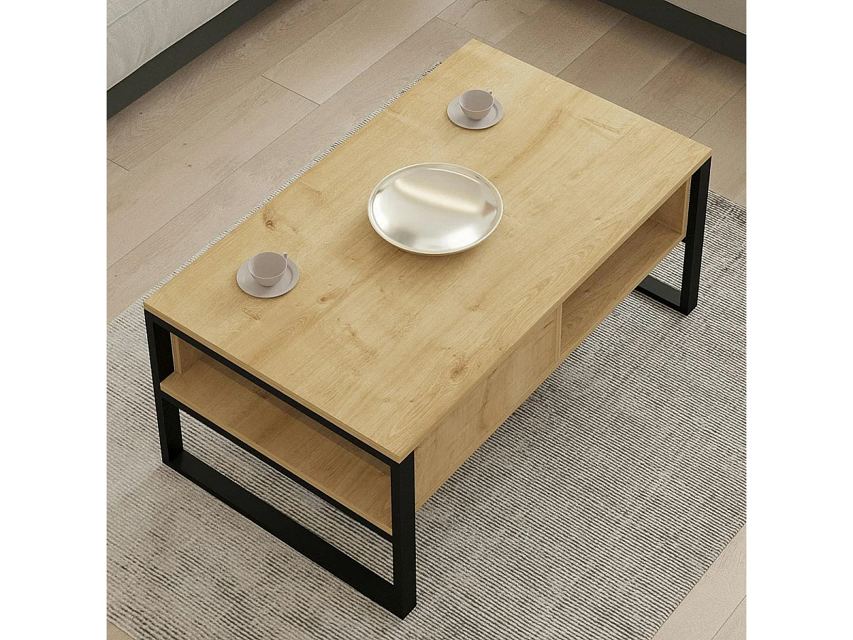 Table basse moderne effet bois clair avec niches JENA