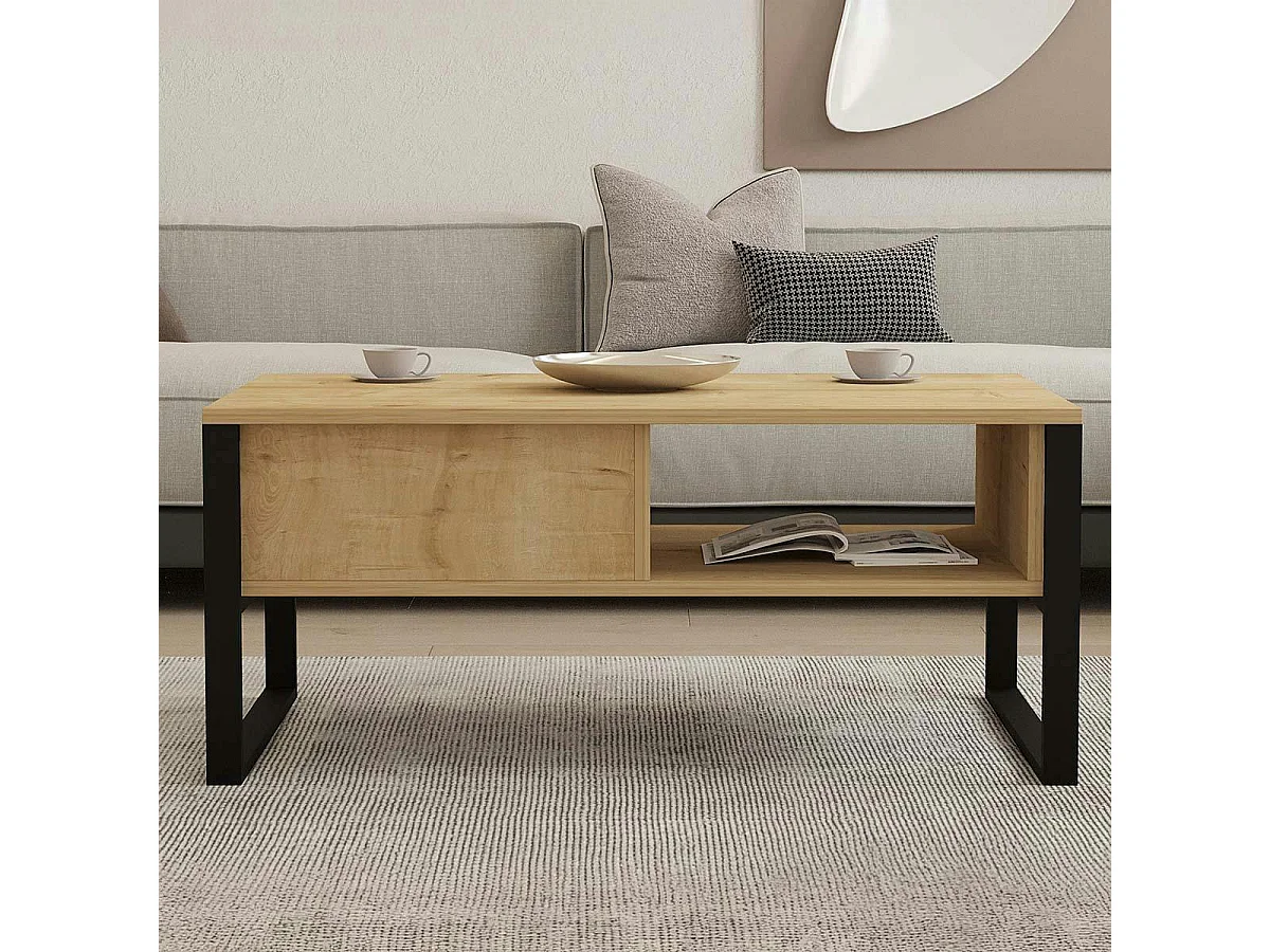 Table basse moderne effet bois clair avec niches JENA