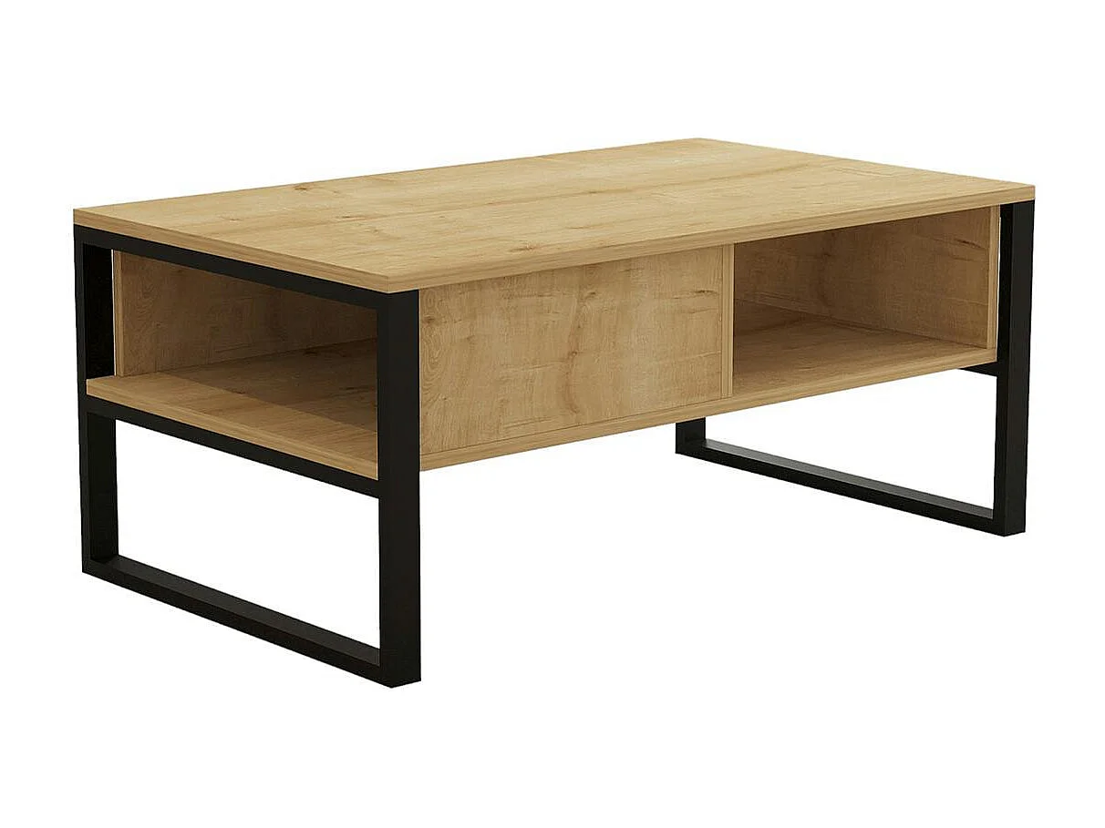 Table basse moderne effet bois clair avec niches JENA