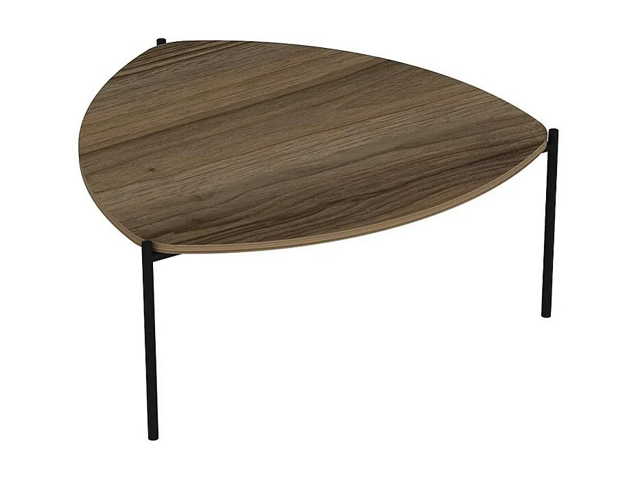 Table basse métal et effet noyer, triangle organique JENA