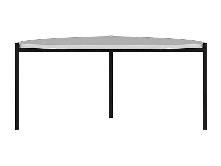 Table basse blanche, triangle organique pieds métal JENA