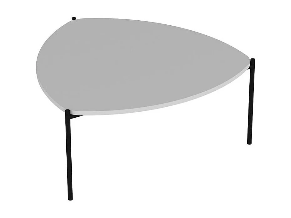 Table basse blanche, triangle organique pieds métal JENA