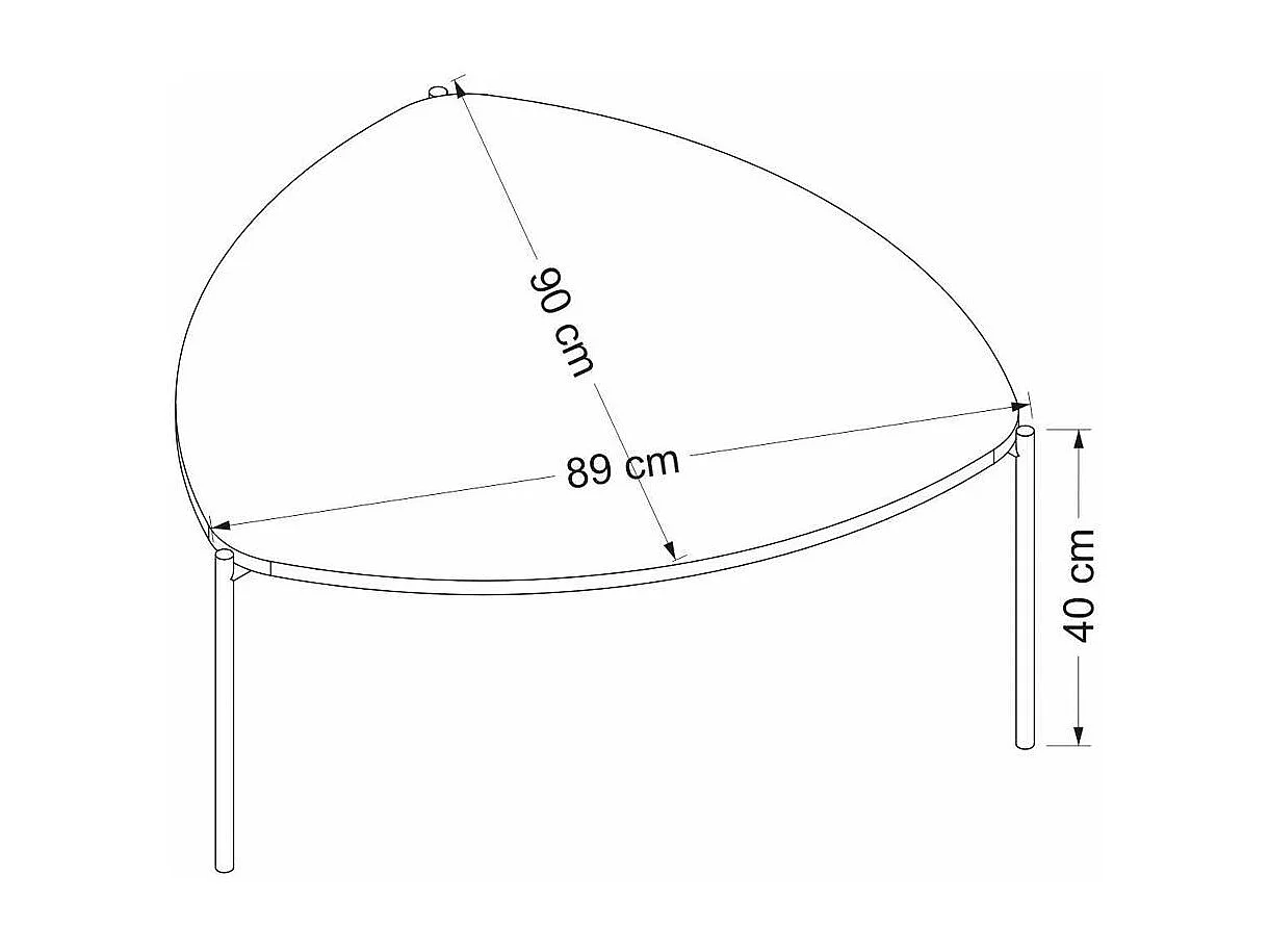 Table basse blanche, triangle organique pieds métal JENA