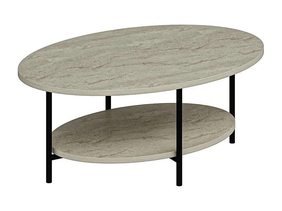 Table basse ovale double plateau effet travertin JENA