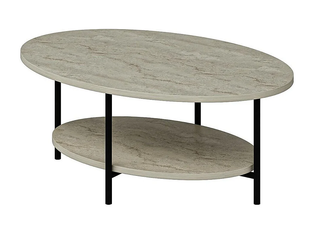 Table basse ovale double plateau effet travertin JENA