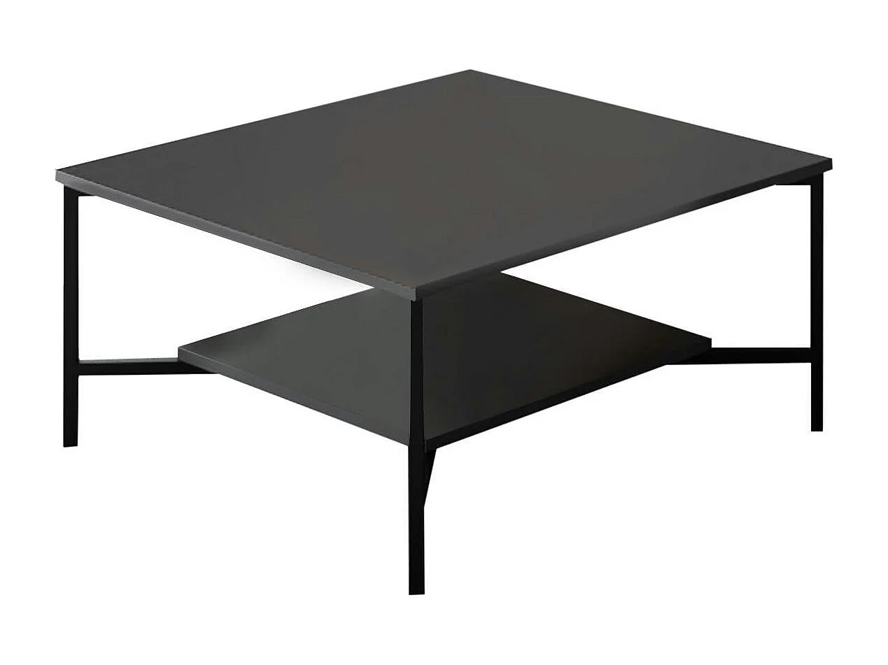 Table basse carrée anthracite, 2 plateaux pieds noirs JENA