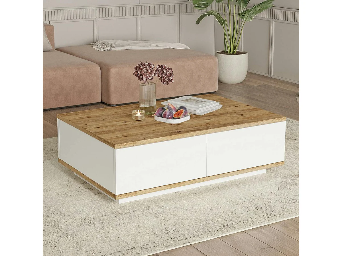 Table basse scandinave, 2 niches de rangement fermées MARFA