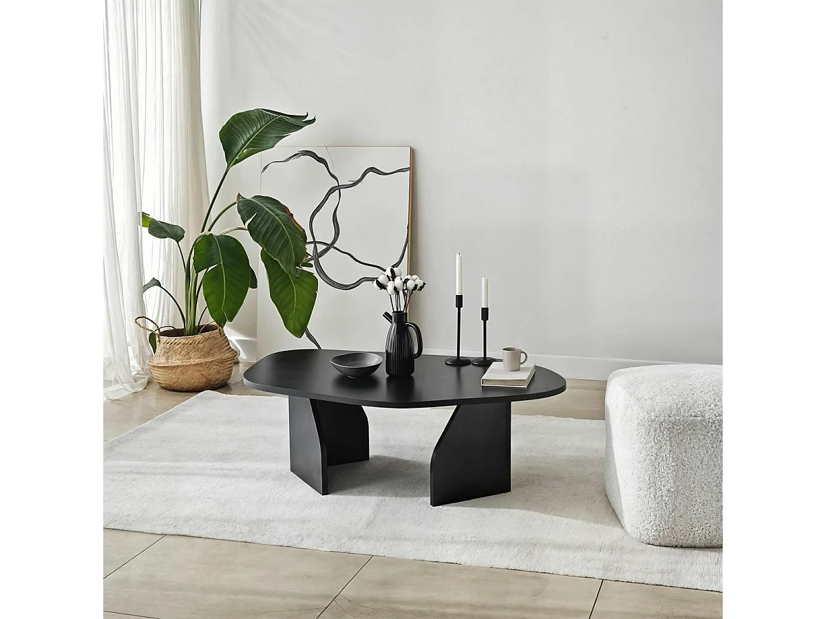 Table basse design noire, forme organique galet MARFA