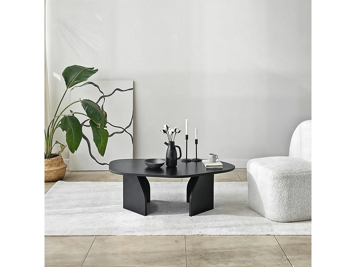 Table basse design noire, forme organique galet MARFA