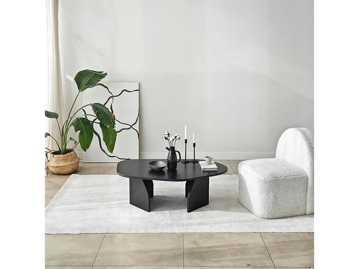 Table basse design noire, forme organique galet MARFA