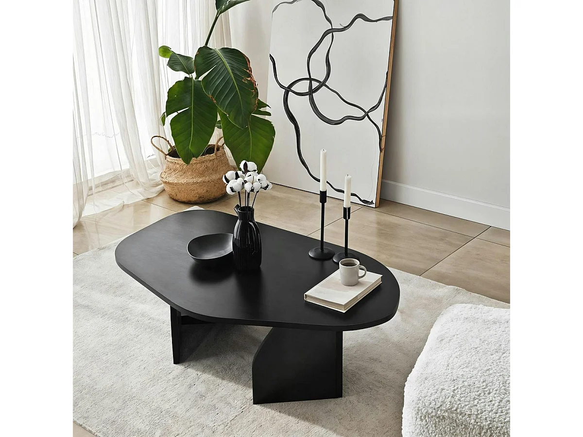 Table basse design noire, forme organique galet MARFA