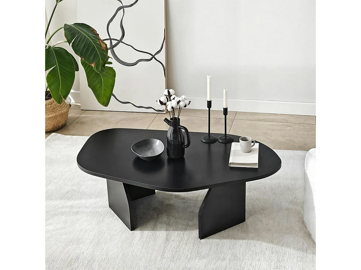 Table basse design noire, forme organique galet MARFA