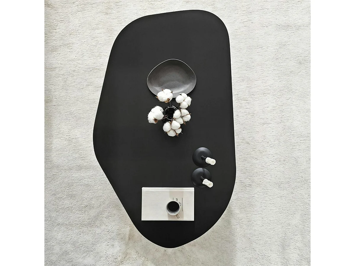 Table basse design noire, forme organique galet MARFA