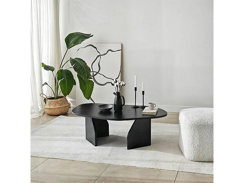 Table basse design noire, forme organique galet MARFA