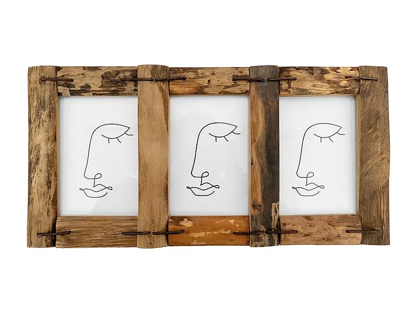 Cadre photo 3 vues en bois recyclé – Rustique et naturel